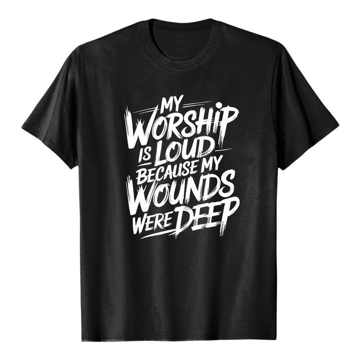 Christianartworkshop « Ma louange est forte car mes blessures étaient profondes » T-shirt premium à manches courtes avec typographie audacieuse « Foi » - Noir - 2XL - image 1
