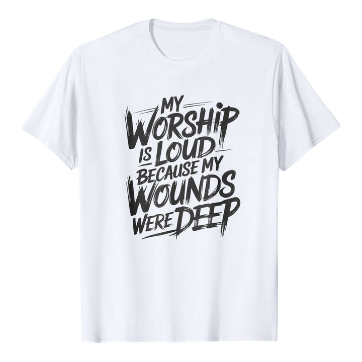 Christianartworkshop « Ma louange est forte car mes blessures étaient profondes » T-shirt premium à manches courtes avec typographie audacieuse « Foi » - Blanc - 2XL - image 2