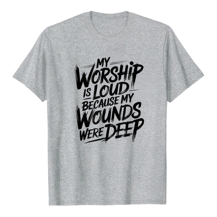 Christianartworkshop « Ma louange est forte car mes blessures étaient profondes » T-shirt premium à manches courtes avec typographie audacieuse « Foi » - Gris - 2XL - image 0