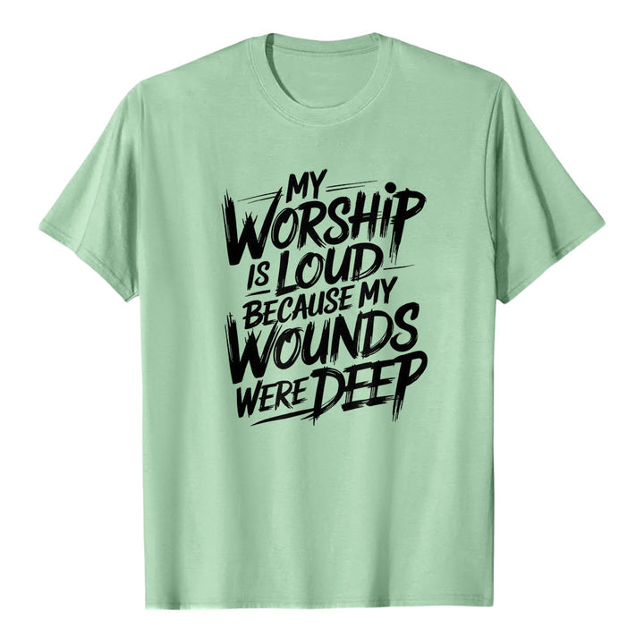 Christianartworkshop « Ma louange est forte car mes blessures étaient profondes » T-shirt premium à manches courtes avec typographie audacieuse « Foi » - Vert clair - 2XL - image 6