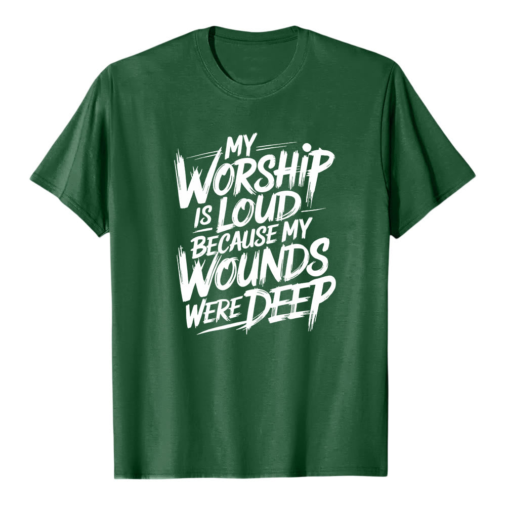 Christianartworkshop « Ma louange est forte car mes blessures étaient profondes » T-shirt premium à manches courtes avec typographie audacieuse « Foi » - Vert foncé - 2XL - image 7