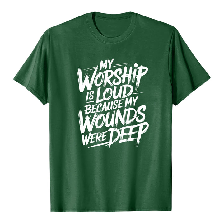 Christianartworkshop « Ma louange est forte car mes blessures étaient profondes » T-shirt premium à manches courtes avec typographie audacieuse « Foi » - Vert foncé - 2XL - image 7
