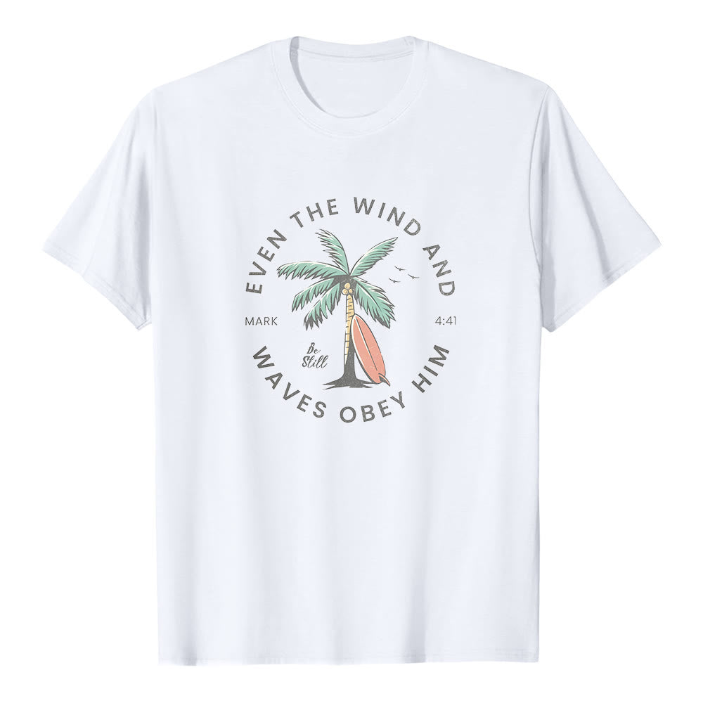 Christianartworkshop Marc 4:41 « Même le vent et les vagues lui obéissent » T-shirt premium à manches courtes avec motif plage - Blanc - 2XL - image 1