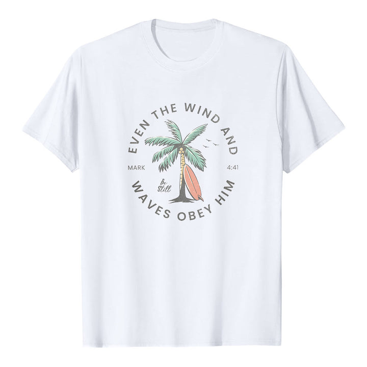 Christianartworkshop Marc 4:41 « Même le vent et les vagues lui obéissent » T-shirt premium à manches courtes avec motif plage - Blanc - 2XL - image 1