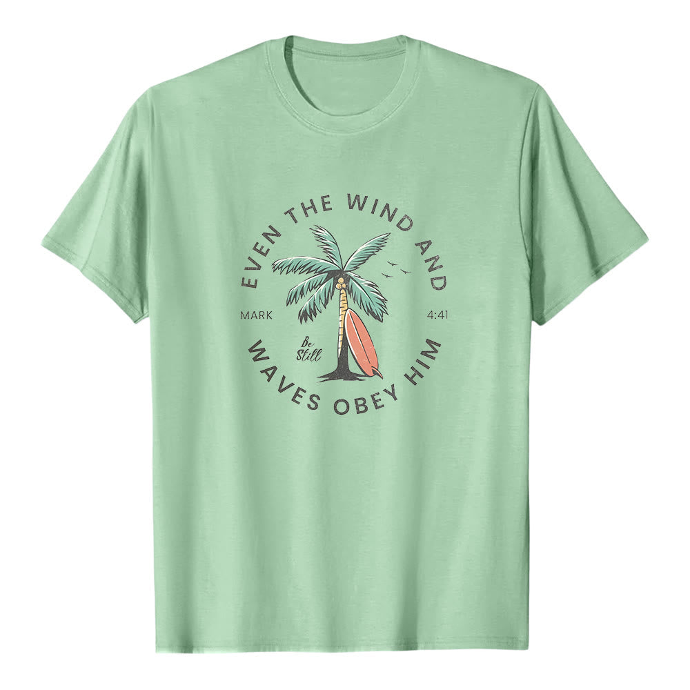 Christianartworkshop Marc 4:41 « Même le vent et les vagues lui obéissent » T-shirt premium à manches courtes avec motif plage - Vert clair - 2XL - image 7