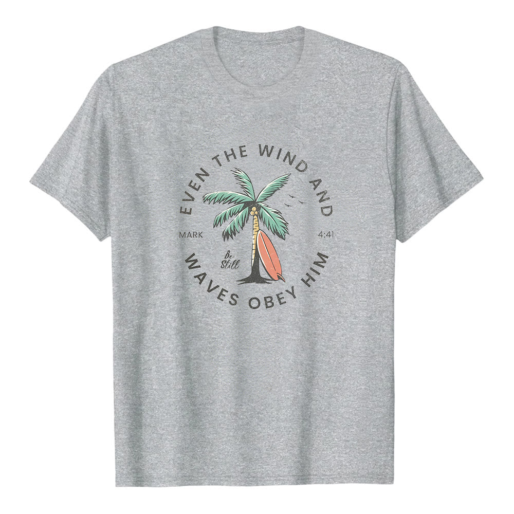Christianartworkshop Marc 4:41 « Même le vent et les vagues lui obéissent » T-shirt premium à manches courtes avec motif plage - Gris - 2XL - image 2