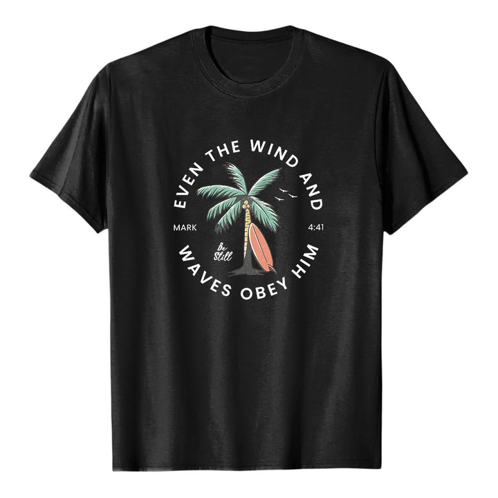 Christianartworkshop Marc 4:41 « Même le vent et les vagues lui obéissent » T-shirt premium à manches courtes avec motif plage - Noir - 2XL - image 3