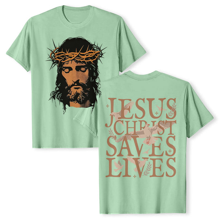 T-shirt graphique Christianartworkshop avec le visage de Jésus et la couronne d'épines - Vert gazon - 2XL - image 21