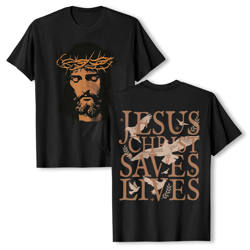 T-shirt graphique Christianartworkshop avec le visage de Jésus et la couronne d'épines - Noir - 2XL - image 3