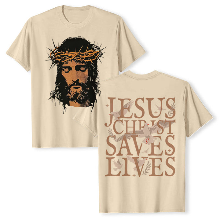 T-shirt graphique Christianartworkshop avec le visage de Jésus et la couronne d'épines - Beige - 2XL - image 6