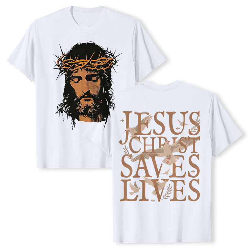 T-shirt graphique Christianartworkshop avec le visage de Jésus et la couronne d'épines - Blanc - 2XL - image 0