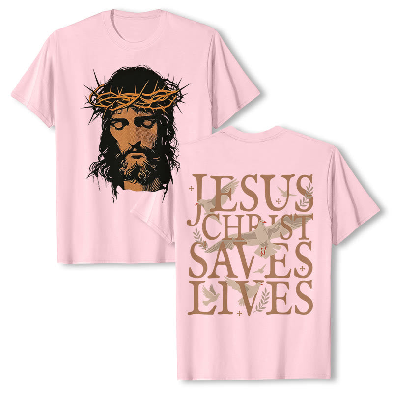 T-shirt graphique Christianartworkshop avec le visage de Jésus et la couronne d'épines - Rose - 2XL - image 15