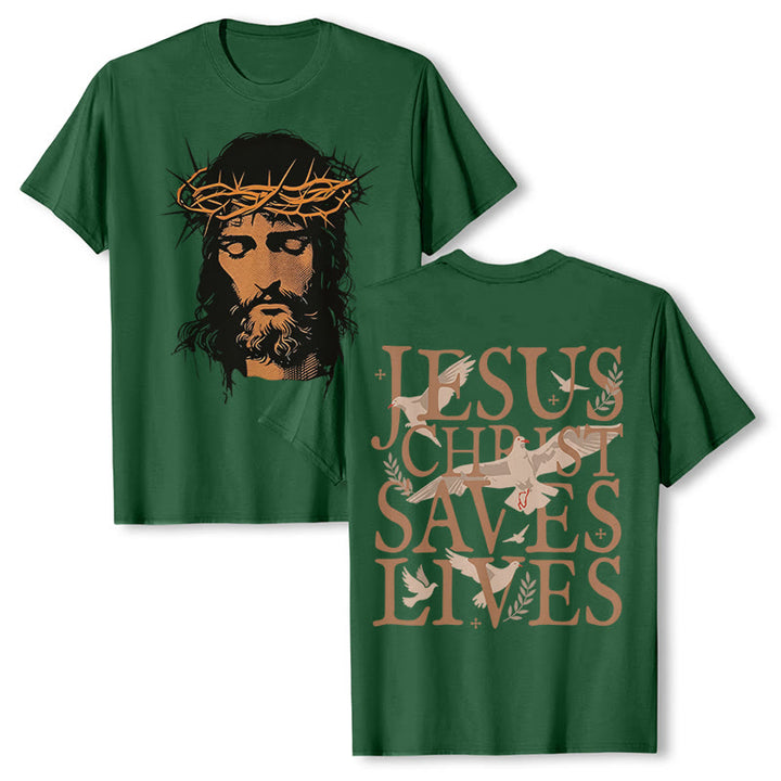 T-shirt graphique Christianartworkshop avec le visage de Jésus et la couronne d'épines - Vert foncé - 2XL - image 24