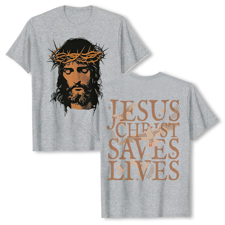T-shirt graphique Christianartworkshop avec le visage de Jésus et la couronne d'épines - Gris - 2XL - image 9