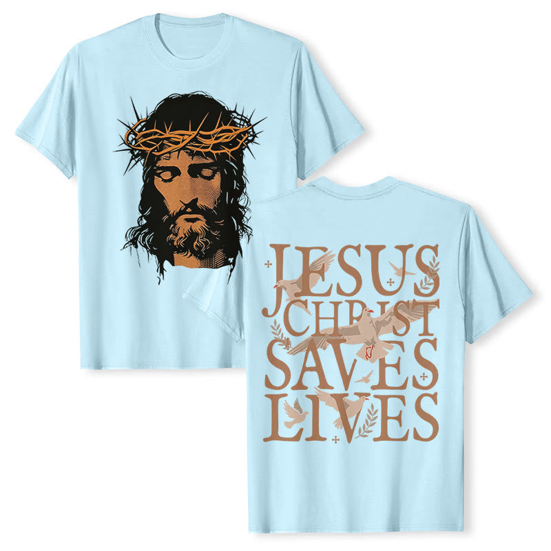 T-shirt graphique Christianartworkshop avec le visage de Jésus et la couronne d'épines - Bleu - 2XL - image 12
