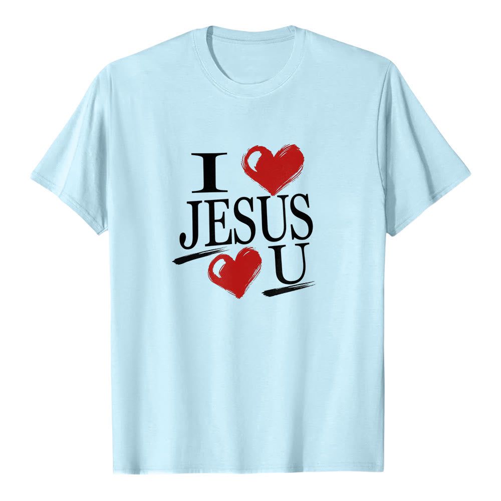 T-shirt à manches courtes premium « J'aime Jésus et toi » de Christianartworkshop , avec double cœur et la foi. - Bleu - 2XL - image 5