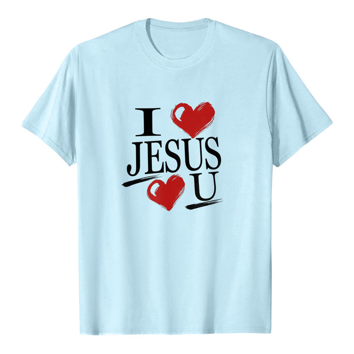 T-shirt à manches courtes premium « J'aime Jésus et toi » de Christianartworkshop , avec double cœur et la foi. - Bleu - 2XL - image 5