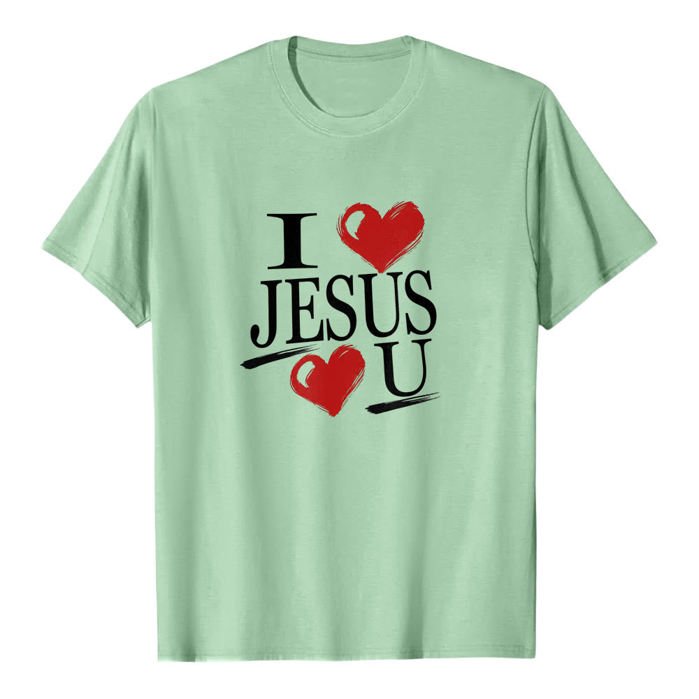 T-shirt à manches courtes premium « J'aime Jésus et toi » de Christianartworkshop , avec double cœur et la foi. - Vert clair - 2XL - image 6