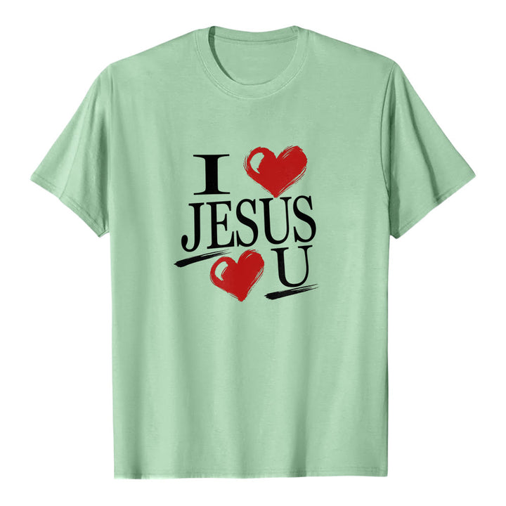 T-shirt à manches courtes premium « J'aime Jésus et toi » de Christianartworkshop , avec double cœur et la foi. - Vert clair - 2XL - image 6