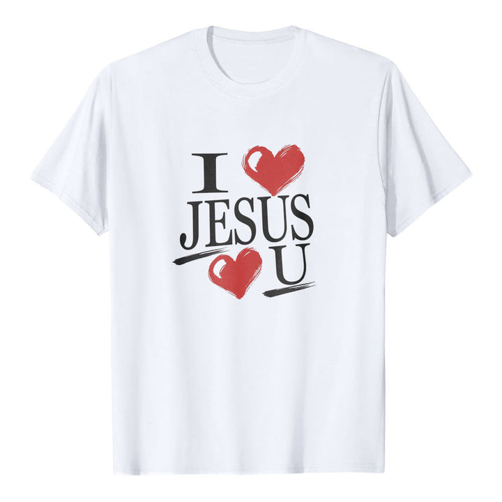 T-shirt à manches courtes premium « J'aime Jésus et toi » de Christianartworkshop , avec double cœur et la foi. - Blanc - 2XL - image 0