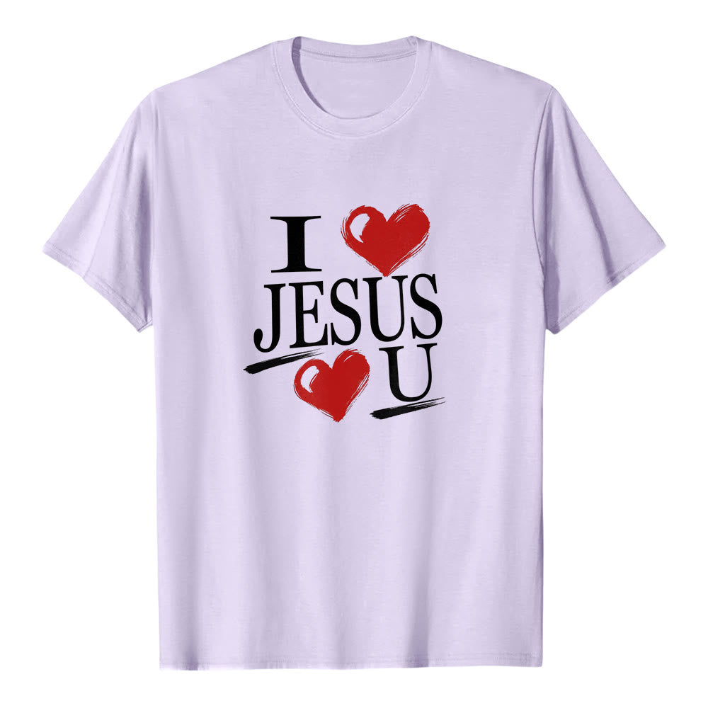 T-shirt à manches courtes premium « J'aime Jésus et toi » de Christianartworkshop , avec double cœur et la foi. - Violet - 2XL - image 3