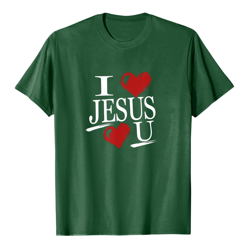 T-shirt à manches courtes premium « J'aime Jésus et toi » de Christianartworkshop , avec double cœur et la foi. - Vert foncé - 2XL - image 7