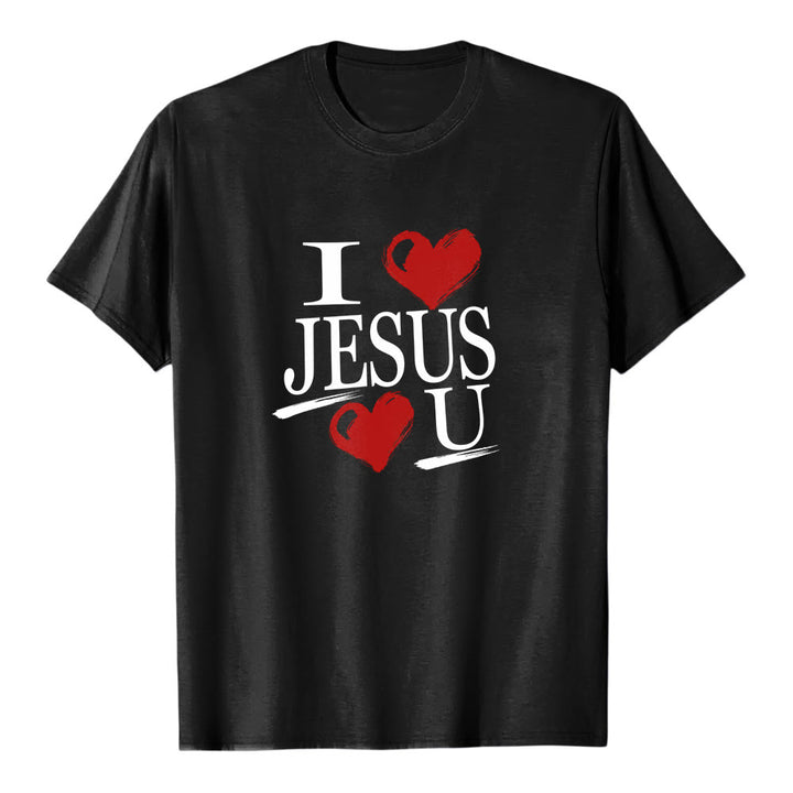 T-shirt à manches courtes premium « J'aime Jésus et toi » de Christianartworkshop , avec double cœur et la foi. - Noir - 2XL - image 1