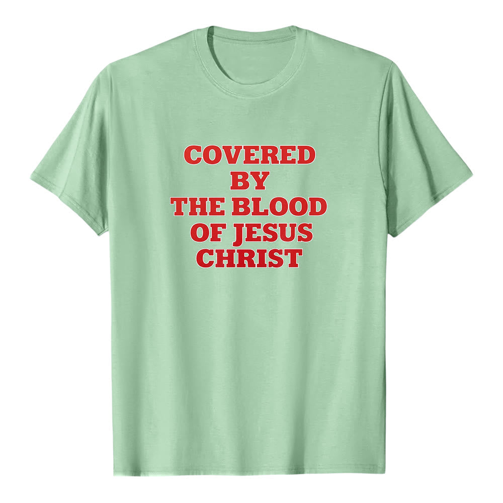 T-shirt premium à manches courtes Christianartworkshop « Couverts par le sang de Jésus-Christ » - Déclaration de foi - Vert clair - 2XL - image 6
