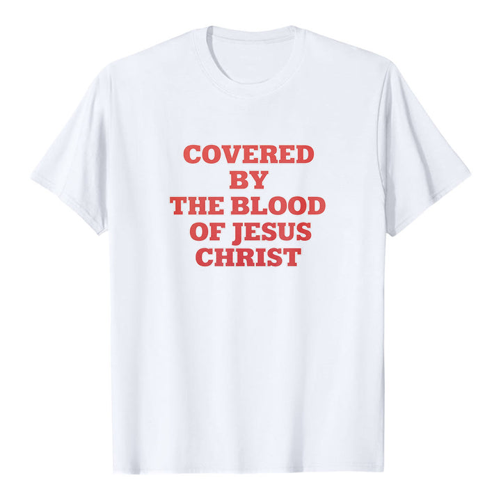 T-shirt premium à manches courtes Christianartworkshop « Couverts par le sang de Jésus-Christ » - Déclaration de foi - Blanc - 2XL - image 0