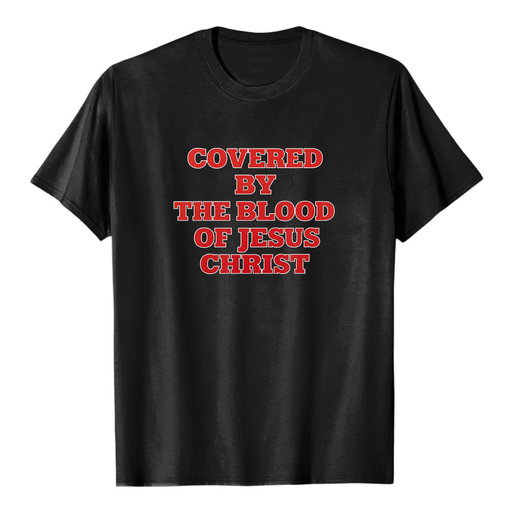 T-shirt premium à manches courtes Christianartworkshop « Couverts par le sang de Jésus-Christ » - Déclaration de foi - Noir - 2XL - image 1