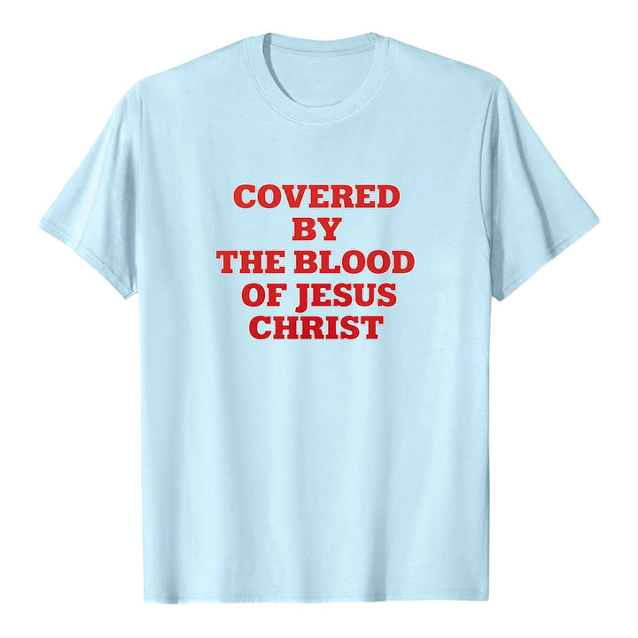 T-shirt premium à manches courtes Christianartworkshop « Couverts par le sang de Jésus-Christ » - Déclaration de foi - Bleu - 2XL - image 5