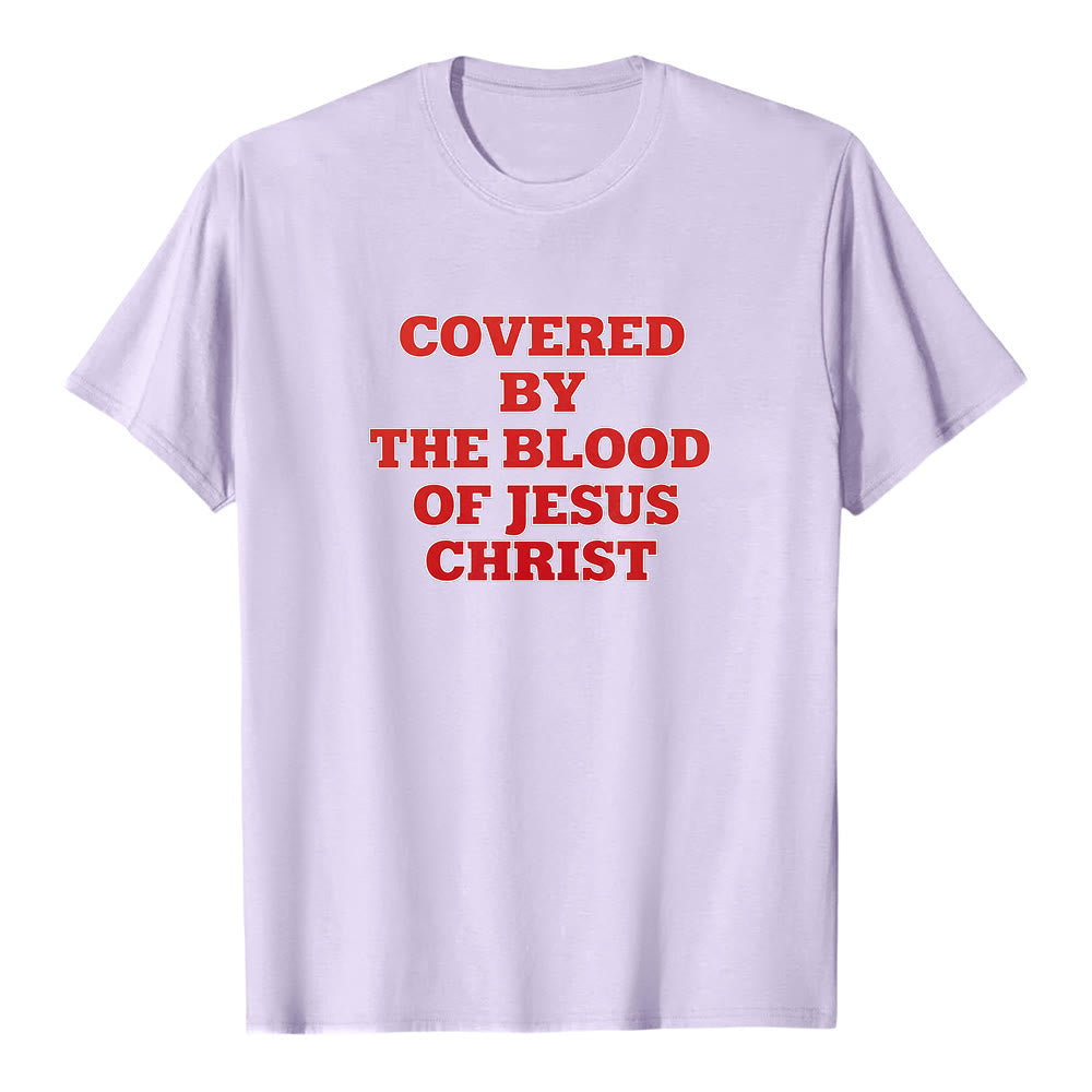 T-shirt premium à manches courtes Christianartworkshop « Couverts par le sang de Jésus-Christ » - Déclaration de foi - Violet - 2XL - image 3