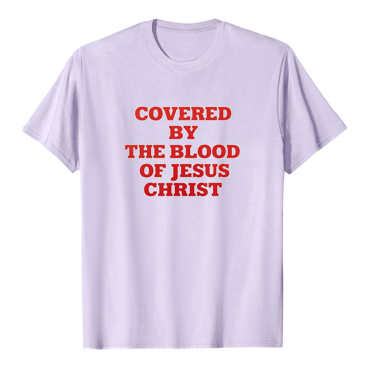 T-shirt premium à manches courtes Christianartworkshop « Couverts par le sang de Jésus-Christ » - Déclaration de foi - Violet - 2XL - image 3