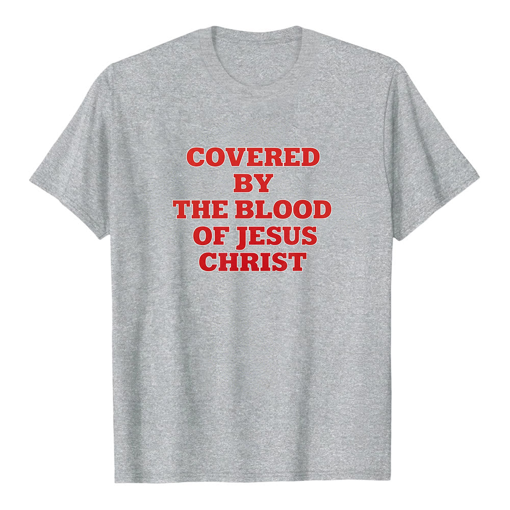 T-shirt premium à manches courtes Christianartworkshop « Couverts par le sang de Jésus-Christ » - Déclaration de foi - Gris - 2XL - image 2