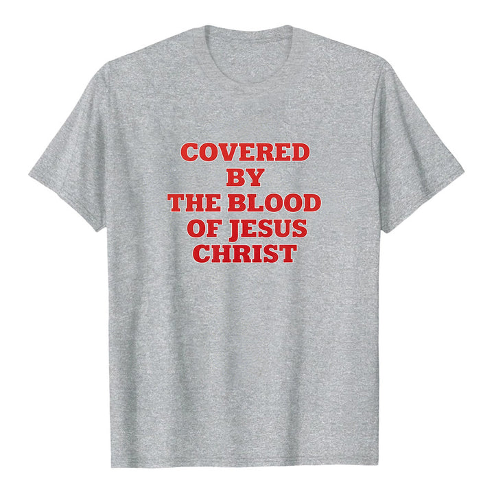 T-shirt premium à manches courtes Christianartworkshop « Couverts par le sang de Jésus-Christ » - Déclaration de foi - Gris - 2XL - image 2