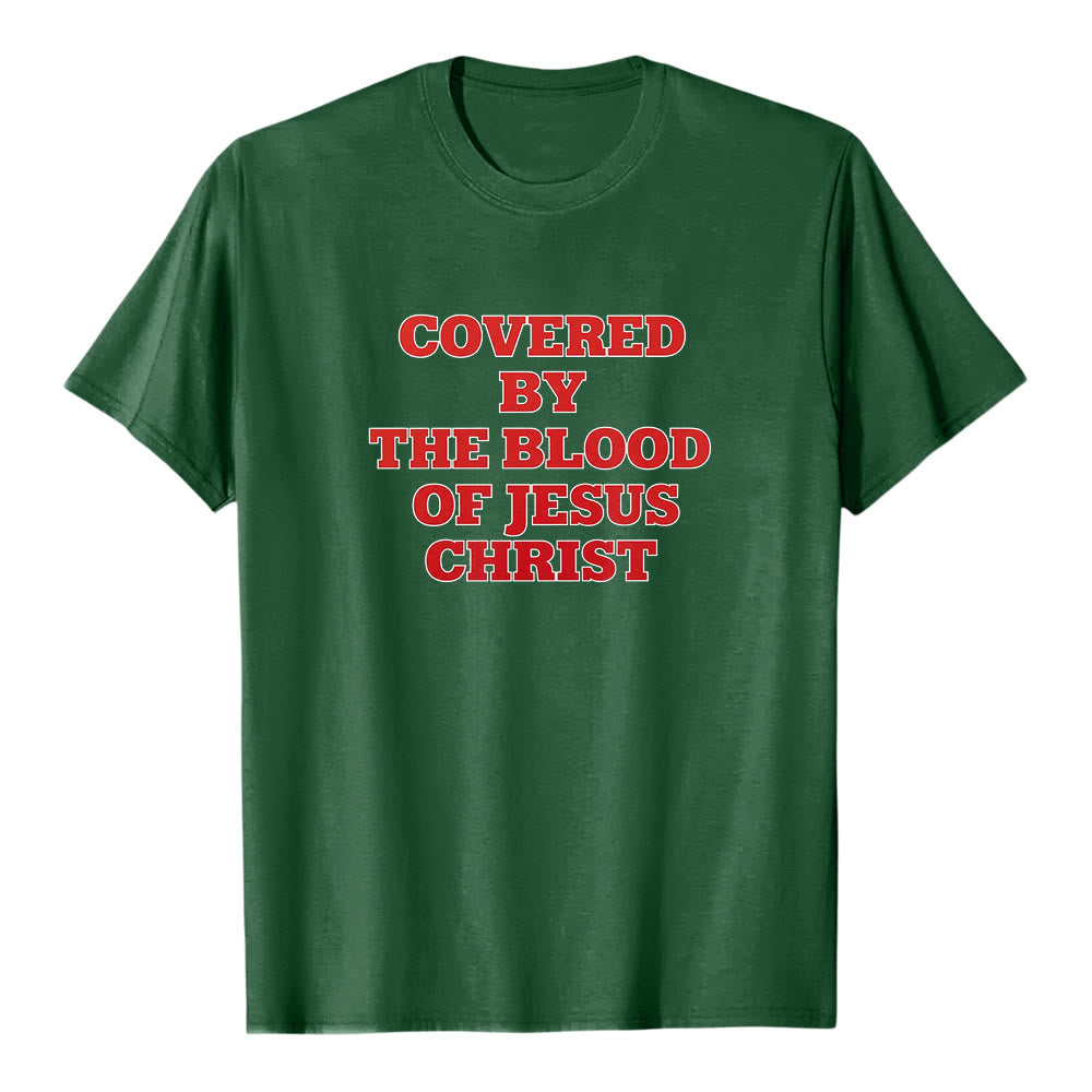 T-shirt premium à manches courtes Christianartworkshop « Couverts par le sang de Jésus-Christ » - Déclaration de foi - Vert foncé - 2XL - image 7