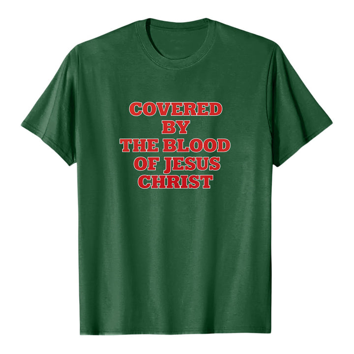 T-shirt premium à manches courtes Christianartworkshop « Couverts par le sang de Jésus-Christ » - Déclaration de foi - Vert foncé - 2XL - image 7