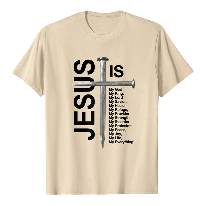 T-shirt premium à manches courtes avec croix pour ongles « Jésus est tout pour moi » de Christianartworkshop - Beige - 2XL - image 4