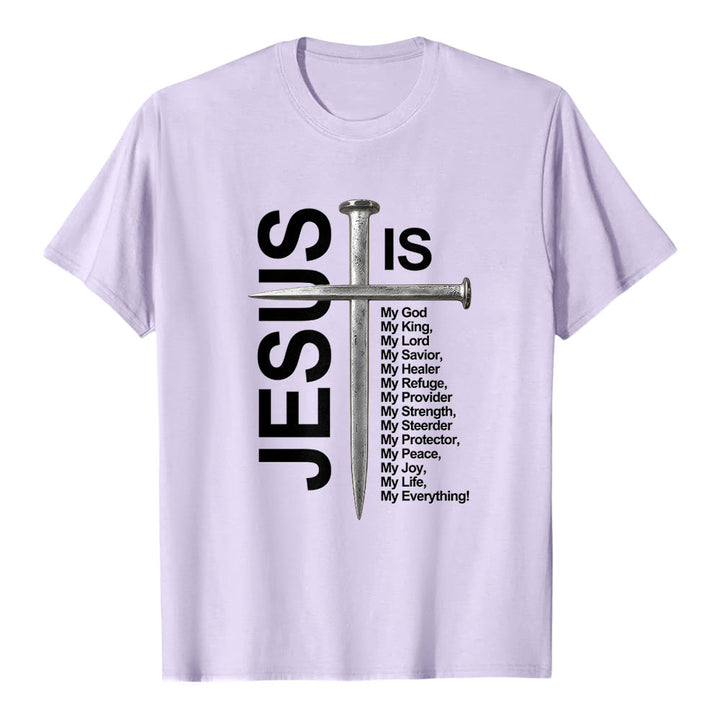 T-shirt premium à manches courtes avec croix pour ongles « Jésus est tout pour moi » de Christianartworkshop - Violet - 2XL - image 3