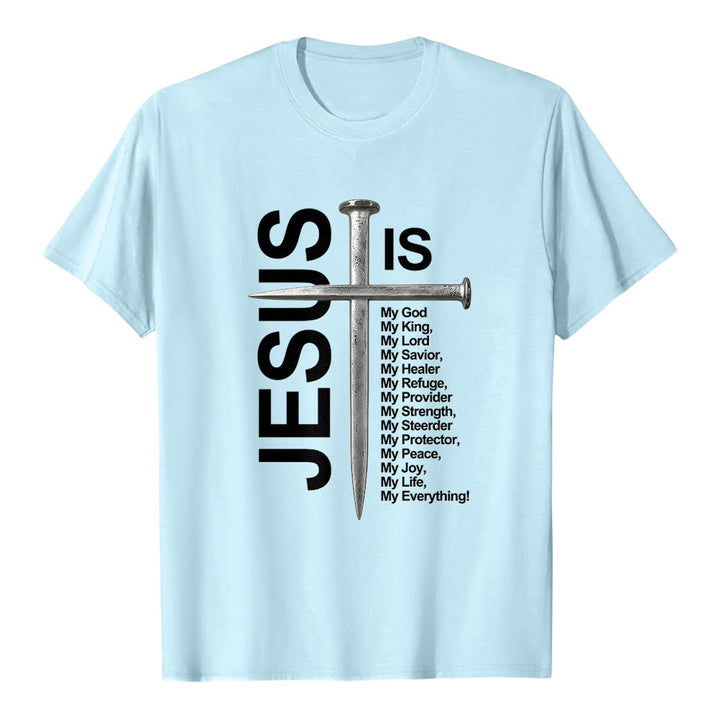 T-shirt premium à manches courtes avec croix pour ongles « Jésus est tout pour moi » de Christianartworkshop - Bleu - 2XL - image 5