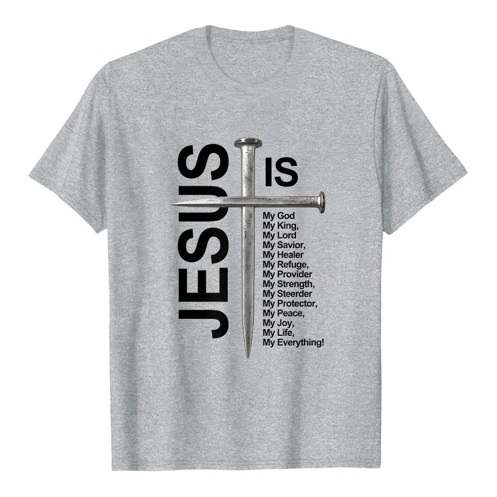 T-shirt premium à manches courtes avec croix pour ongles « Jésus est tout pour moi » de Christianartworkshop - Gris - 2XL - image 2