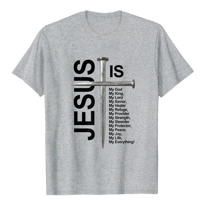 T-shirt premium à manches courtes avec croix pour ongles « Jésus est tout pour moi » de Christianartworkshop - Gris - 2XL - image 2