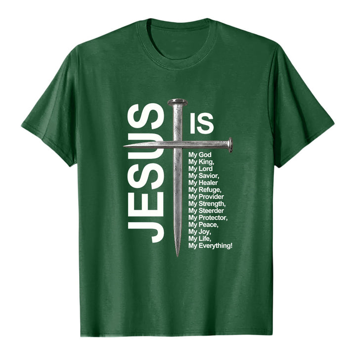 T-shirt premium à manches courtes avec croix pour ongles « Jésus est tout pour moi » de Christianartworkshop - Vert foncé - 2XL - image 7