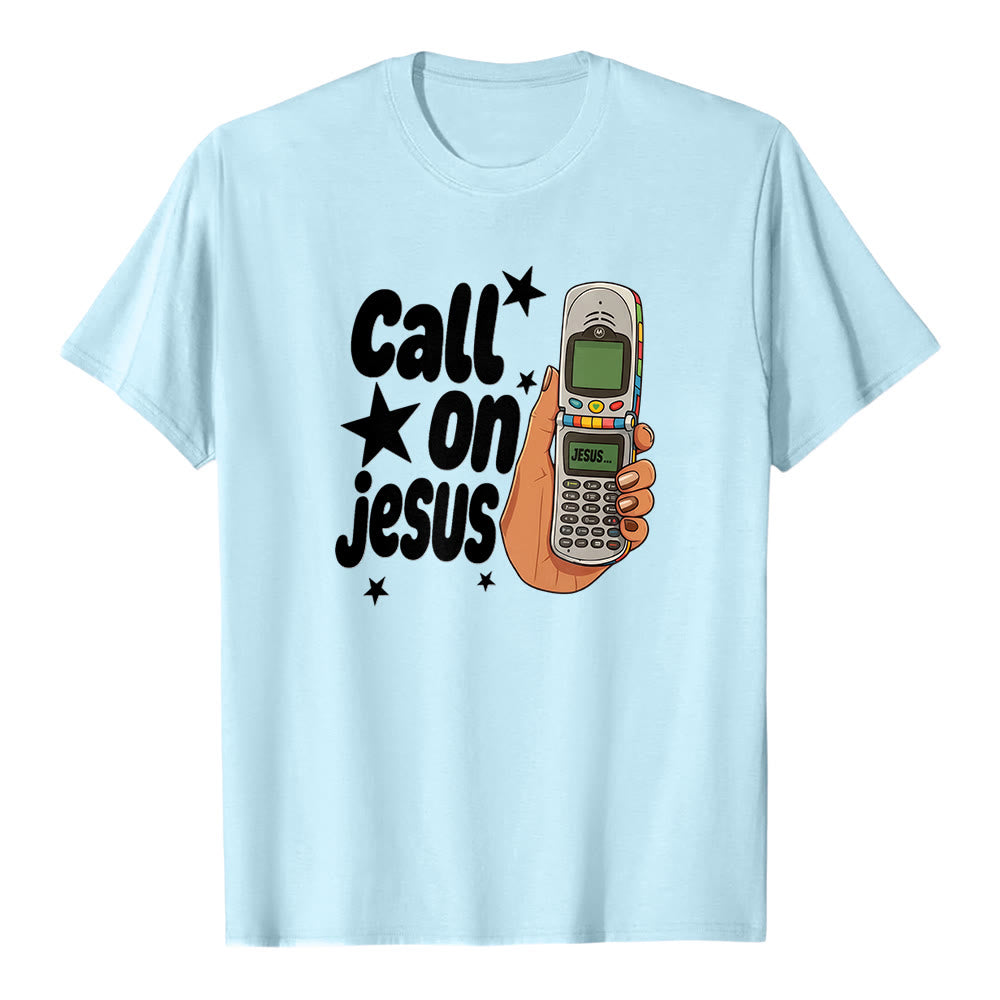 T-shirt premium à manches courtes Christianartworkshop « Appelez Jésus » motif téléphone à clapet rétro - Bleu - 2XL - image 5