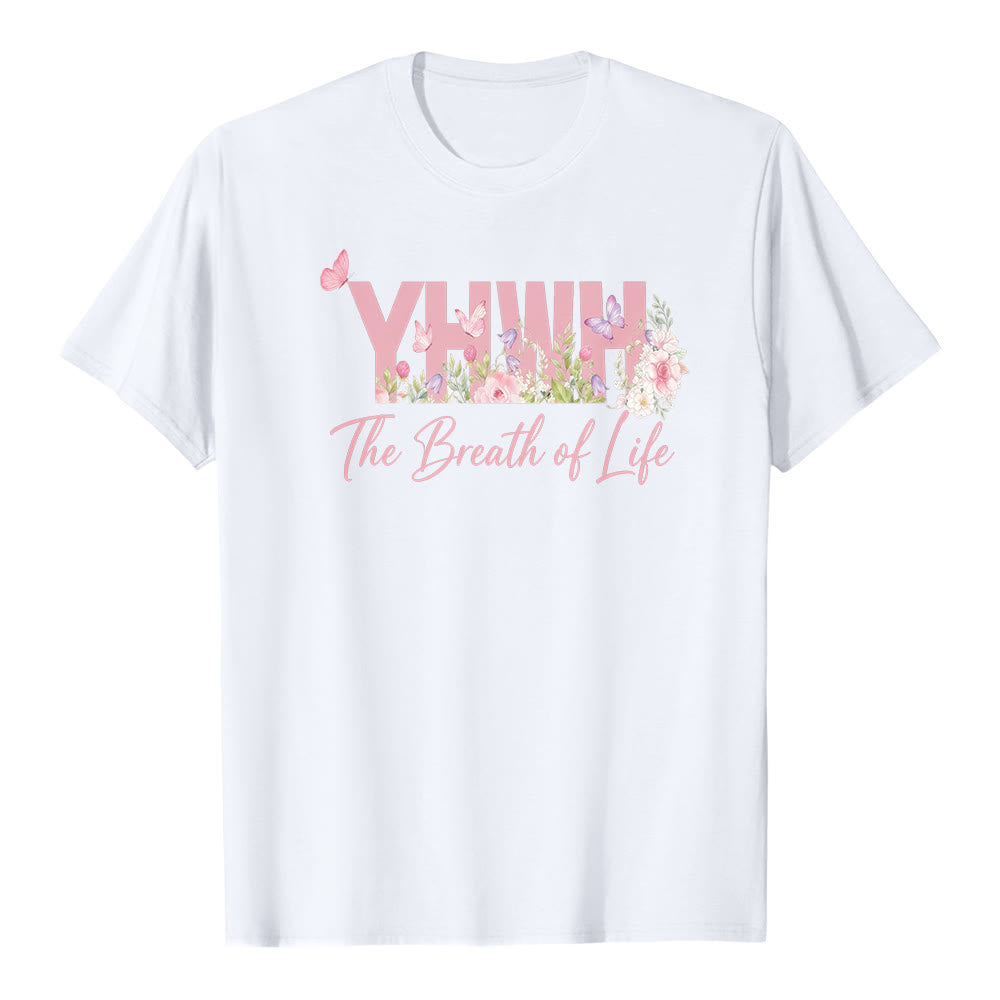 T-shirt premium à manches courtes Christianartworkshop motif floral pastel et papillon « YHWH » - Blanc - 2XL - image 1
