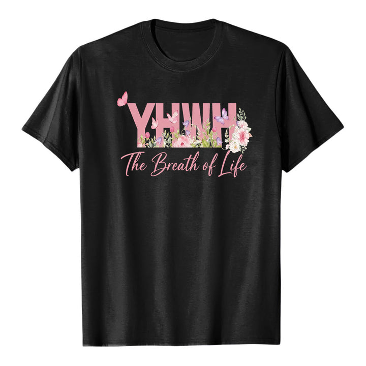 T-shirt premium à manches courtes Christianartworkshop motif floral pastel et papillon « YHWH » - Noir - 2XL - image 2