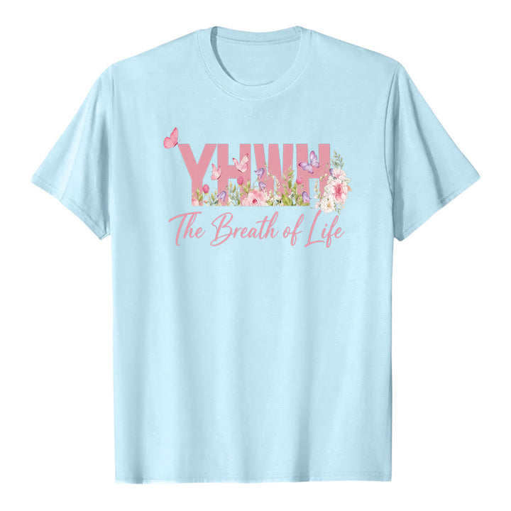 T-shirt premium à manches courtes Christianartworkshop motif floral pastel et papillon « YHWH » - Bleu - 2XL - image 5