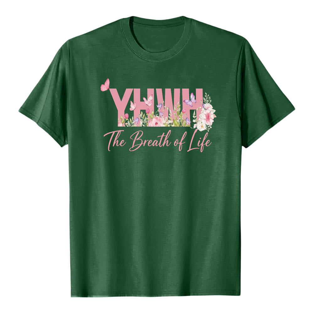 T-shirt premium à manches courtes Christianartworkshop motif floral pastel et papillon « YHWH » - Vert foncé - 2XL - image 7