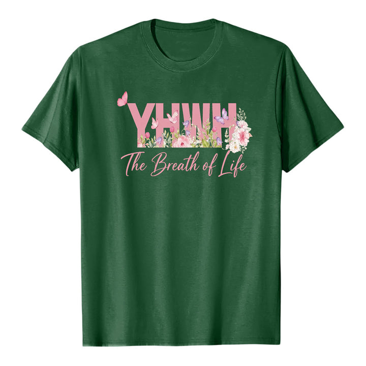 T-shirt premium à manches courtes Christianartworkshop motif floral pastel et papillon « YHWH » - Vert foncé - 2XL - image 7
