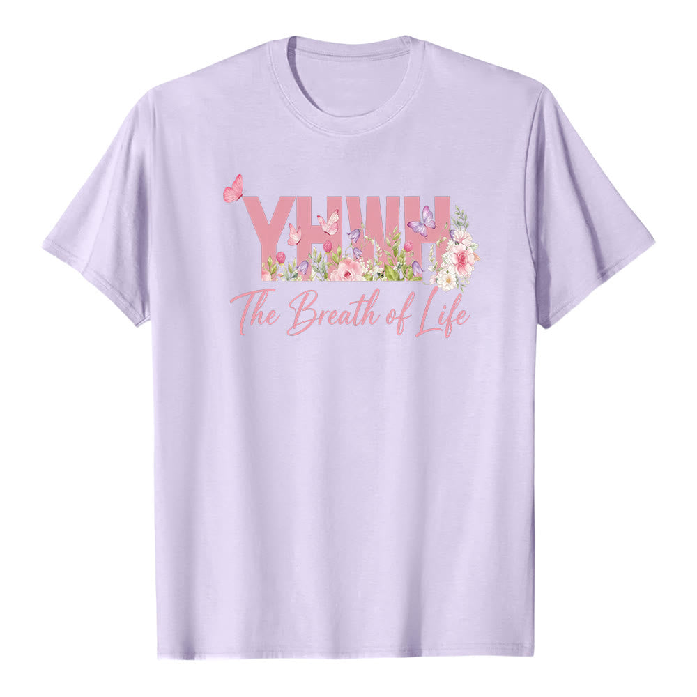 T-shirt premium à manches courtes Christianartworkshop motif floral pastel et papillon « YHWH » - Violet - 2XL - image 0